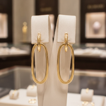 Load image into Gallery viewer, 15850022597. 14k Solid Gold Flat Oval Hollow Dangle Earrings