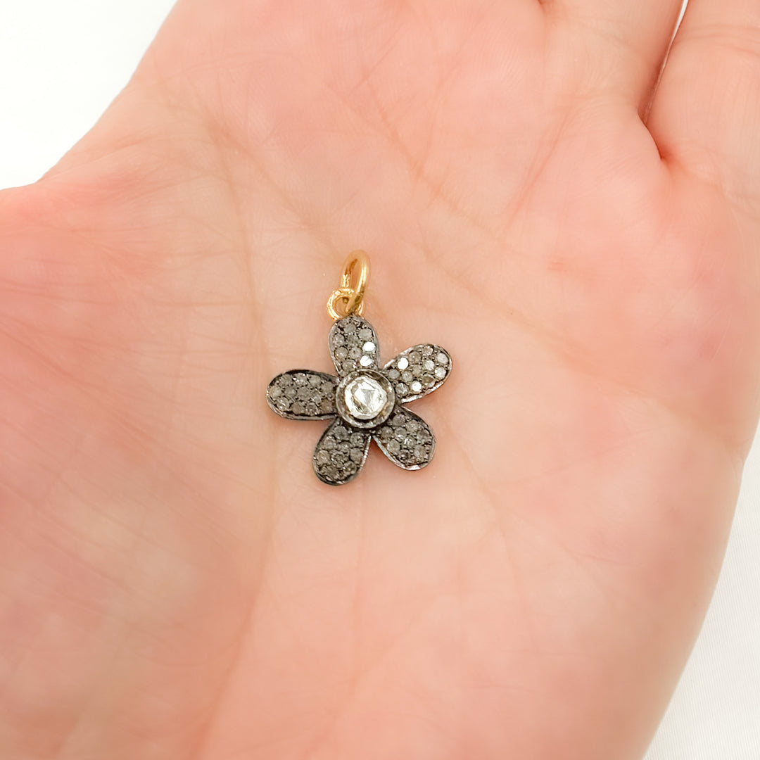 DC452. Diamond Sterling Silver Flower Charm with Polki Diamond