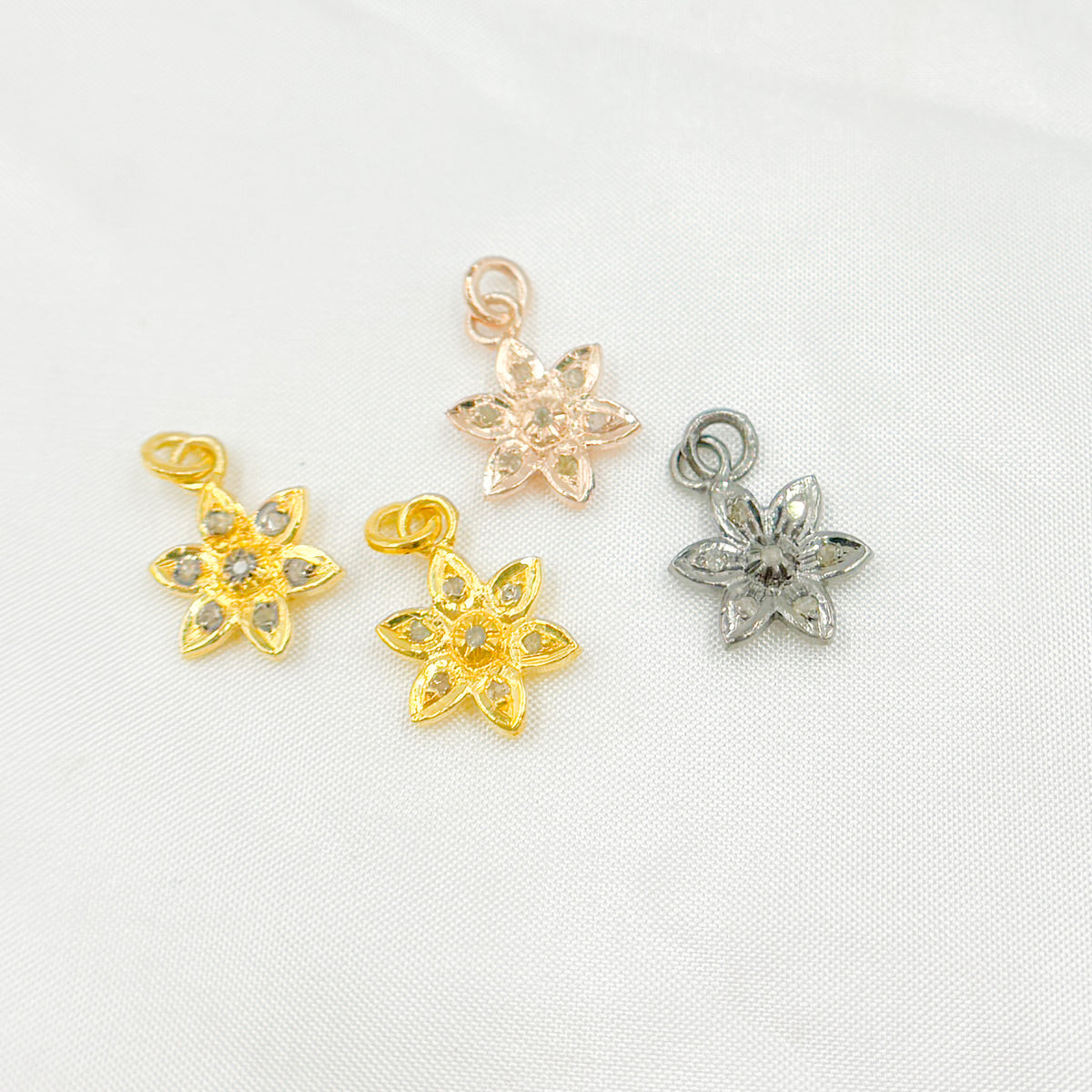 DC553. Diamond Sterling Silver Flower Charm