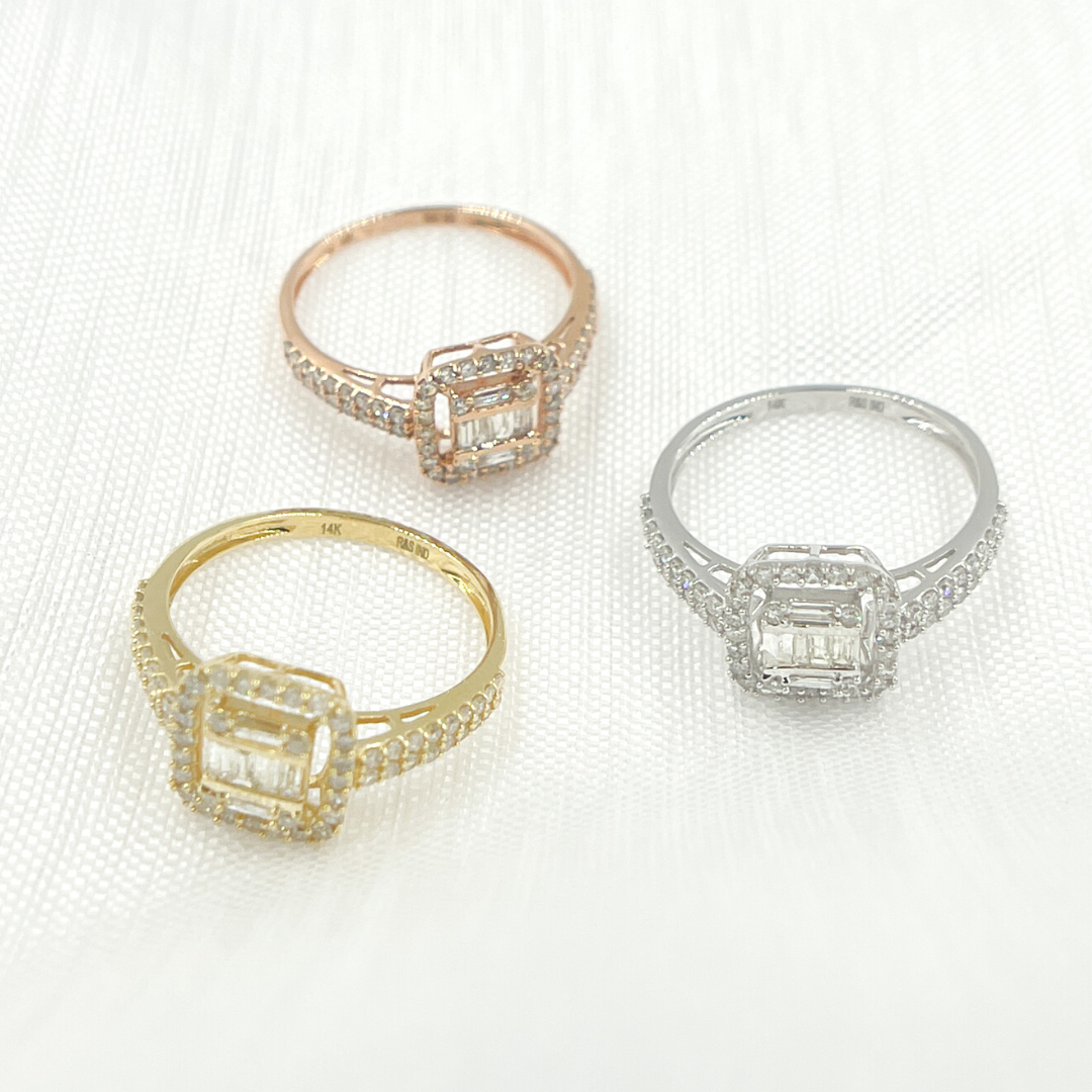 14K Gold Diamond Square Ring. TJ0005