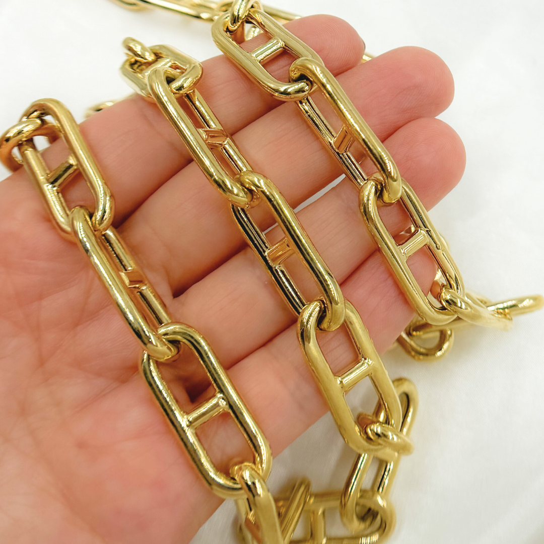 549MTGP. Gold Plated 925 Sterling Silver Hollow Marina Link Chain