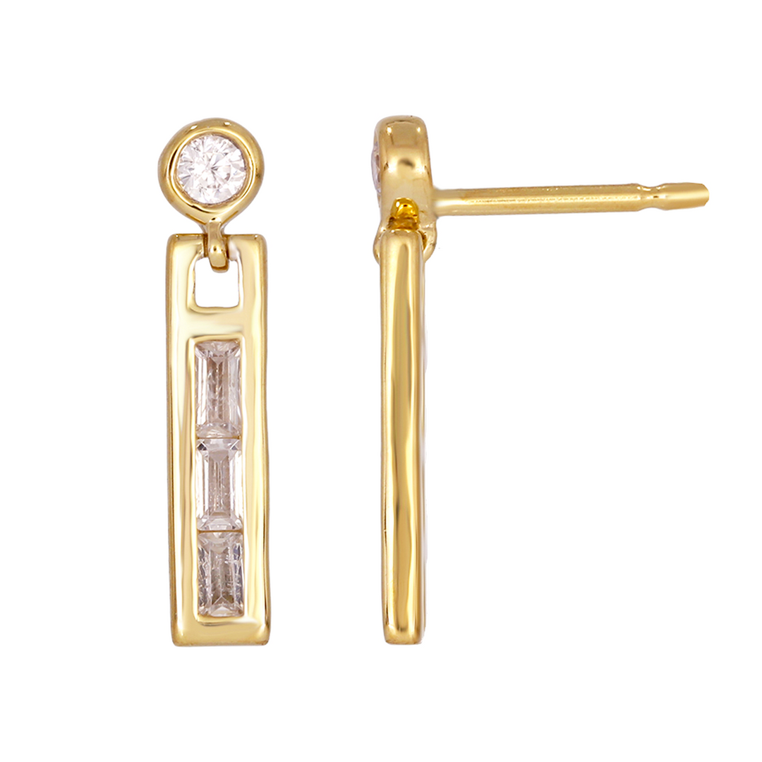 EFD53687. 14K Solid Gold and Diamonds Dangle Bar Earrings