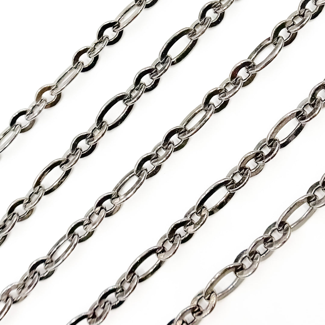 V61BR. Black Rhodium Sterling Silver Oval and Round Link Chain
