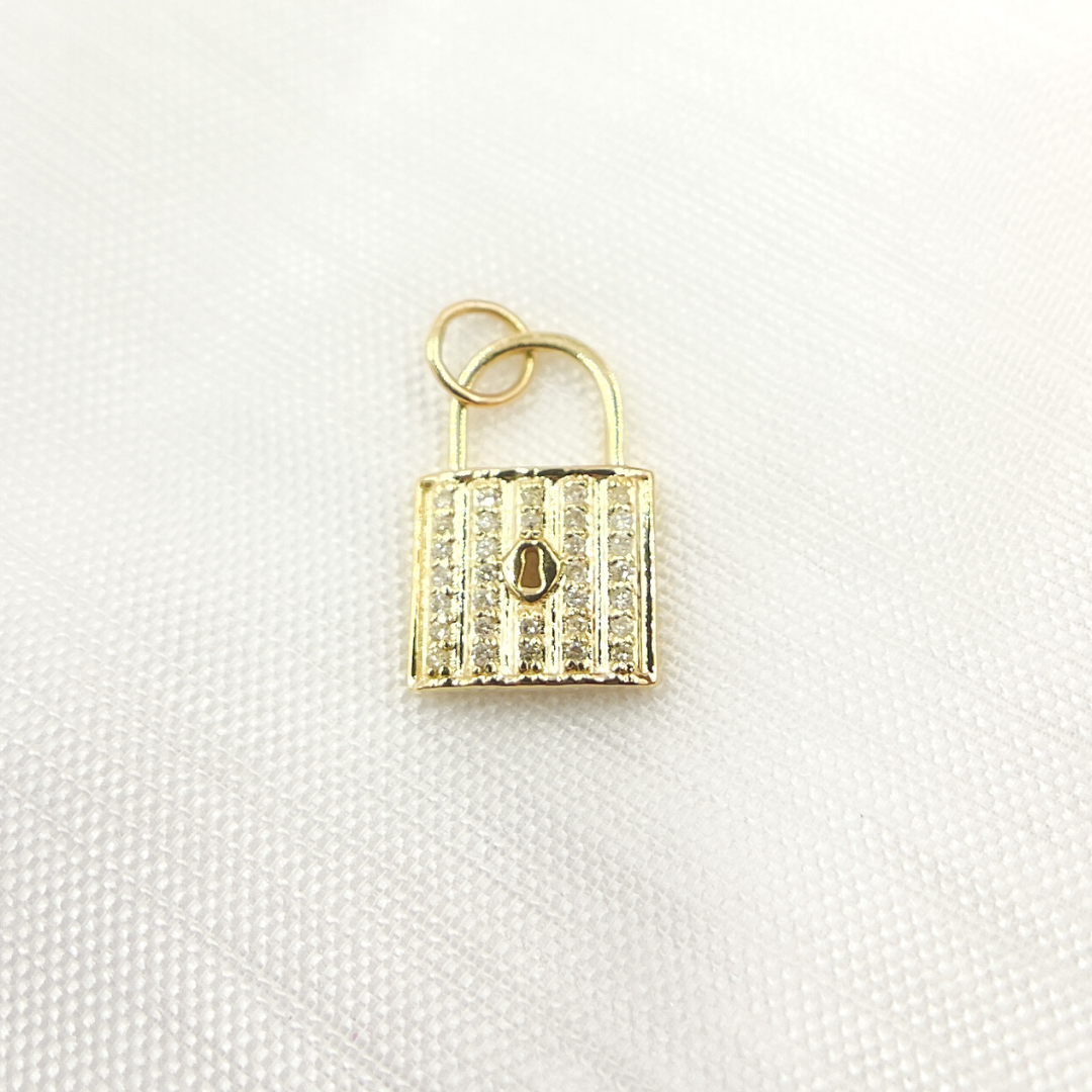 14K Solid Gold Diamond Lock Charm. GDP465