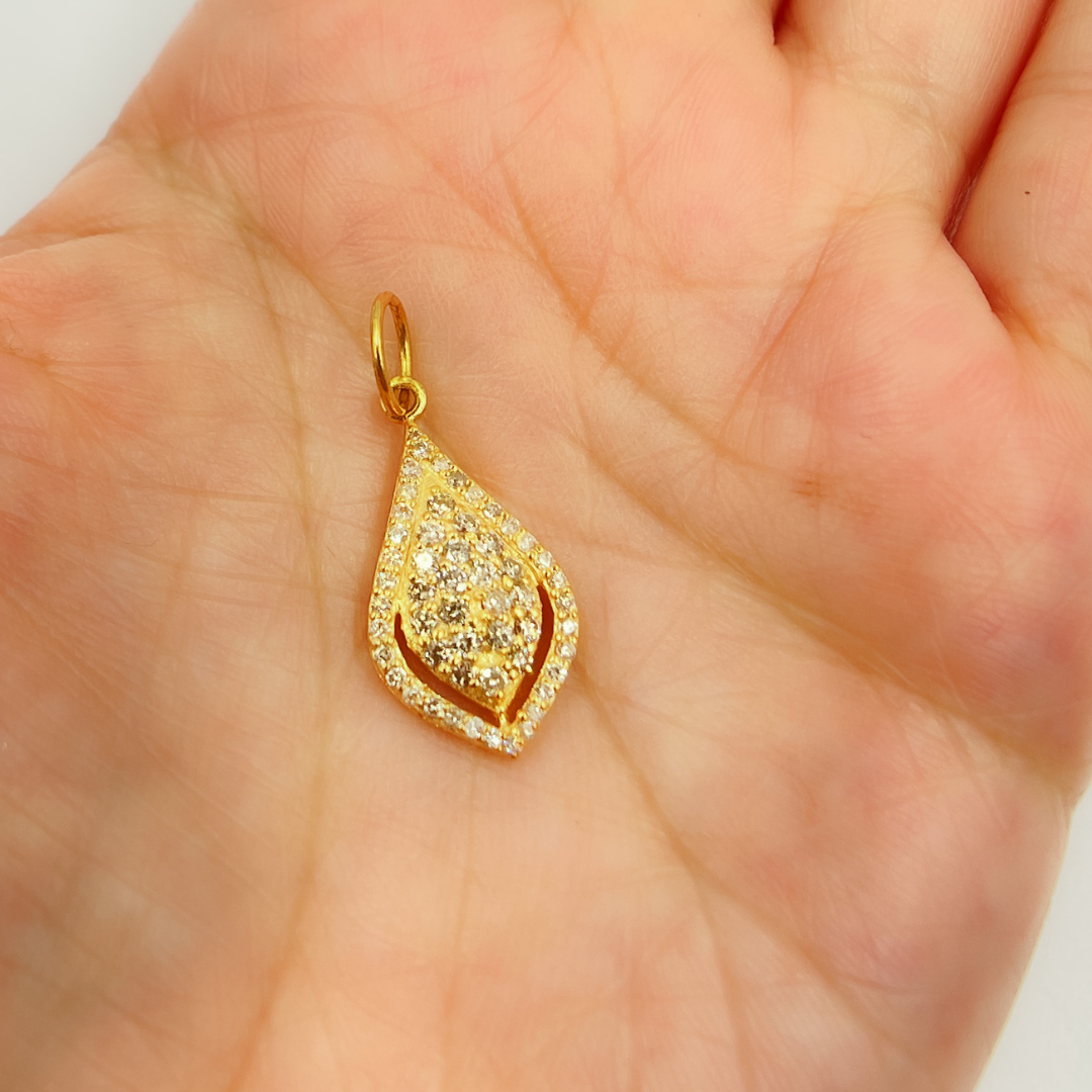 14K Solid Gold Charm. Drop Pendant with Diamonds. GDP146