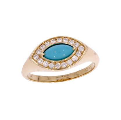 CR96516TQ8X4. 14K Solid Gold Diamond and Turquoise Oval Ring