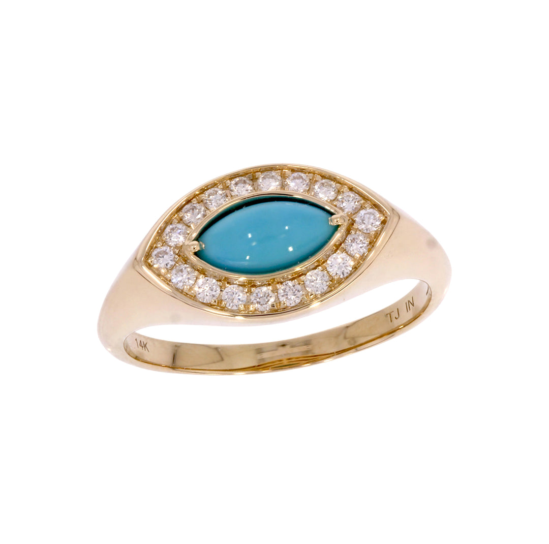 CR96516TQ8X4. 14K Solid Gold Diamond and Turquoise Oval Ring