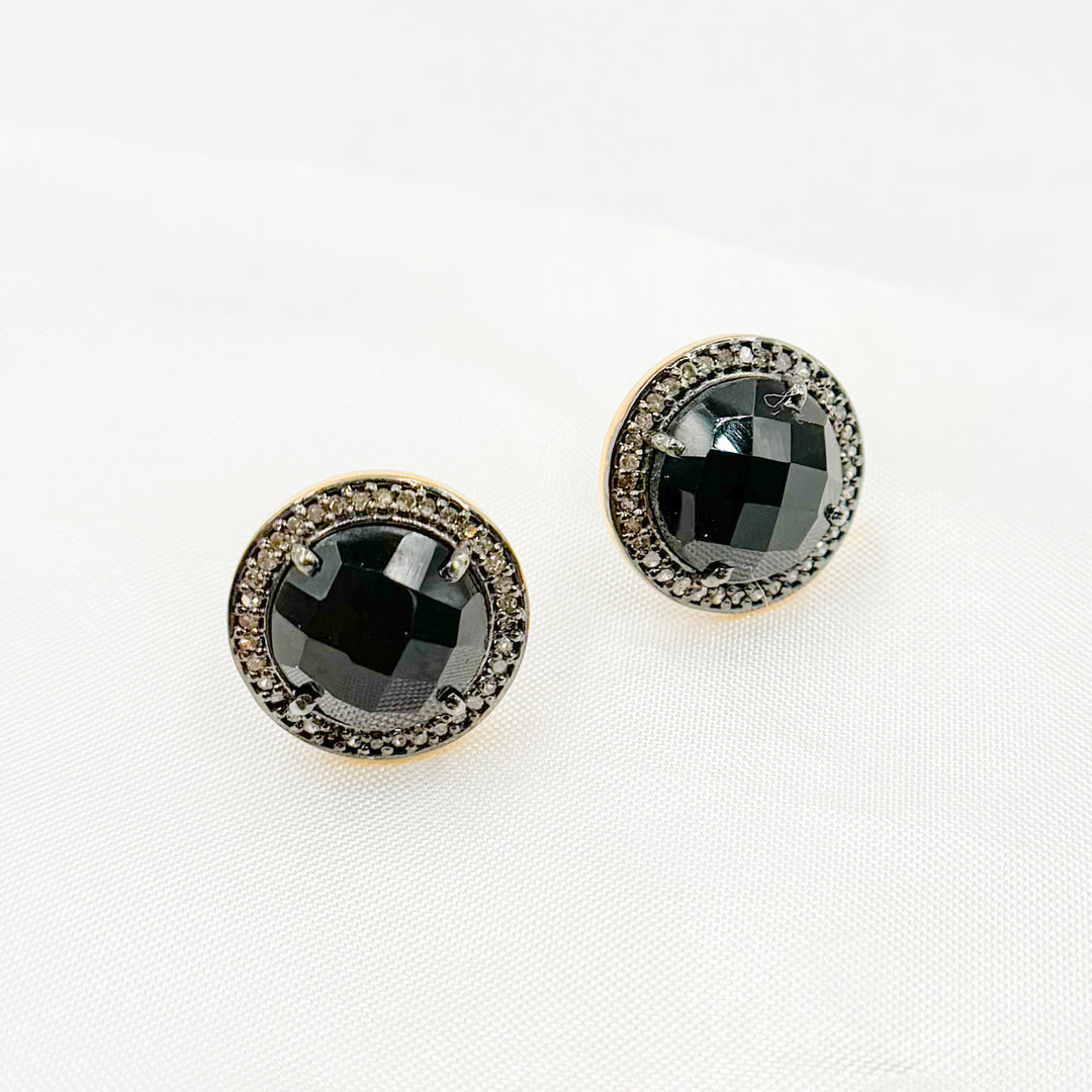 DE040. Diamond Sterling Silver Gemstone Round Studs