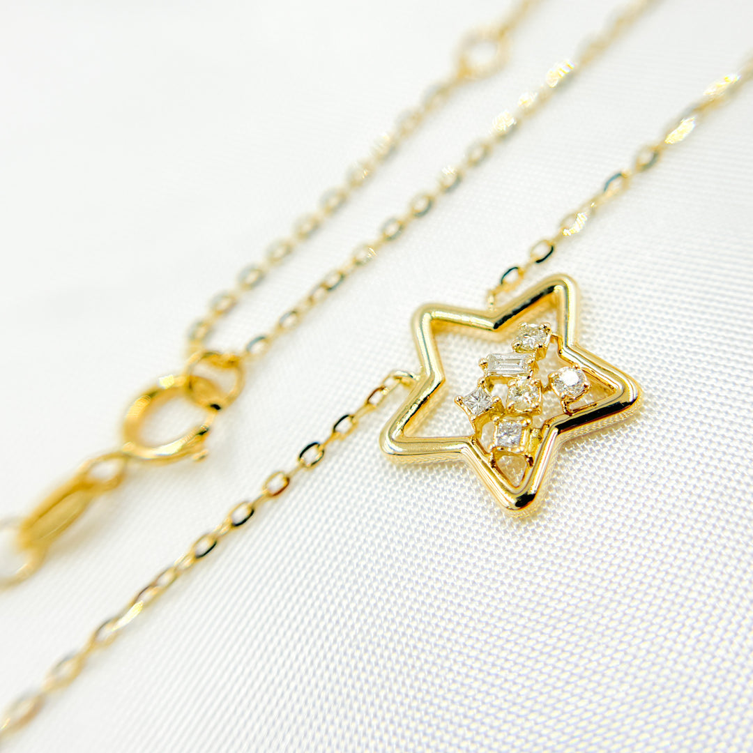 14k Solid Gold Diamond Star Necklace. NT401196