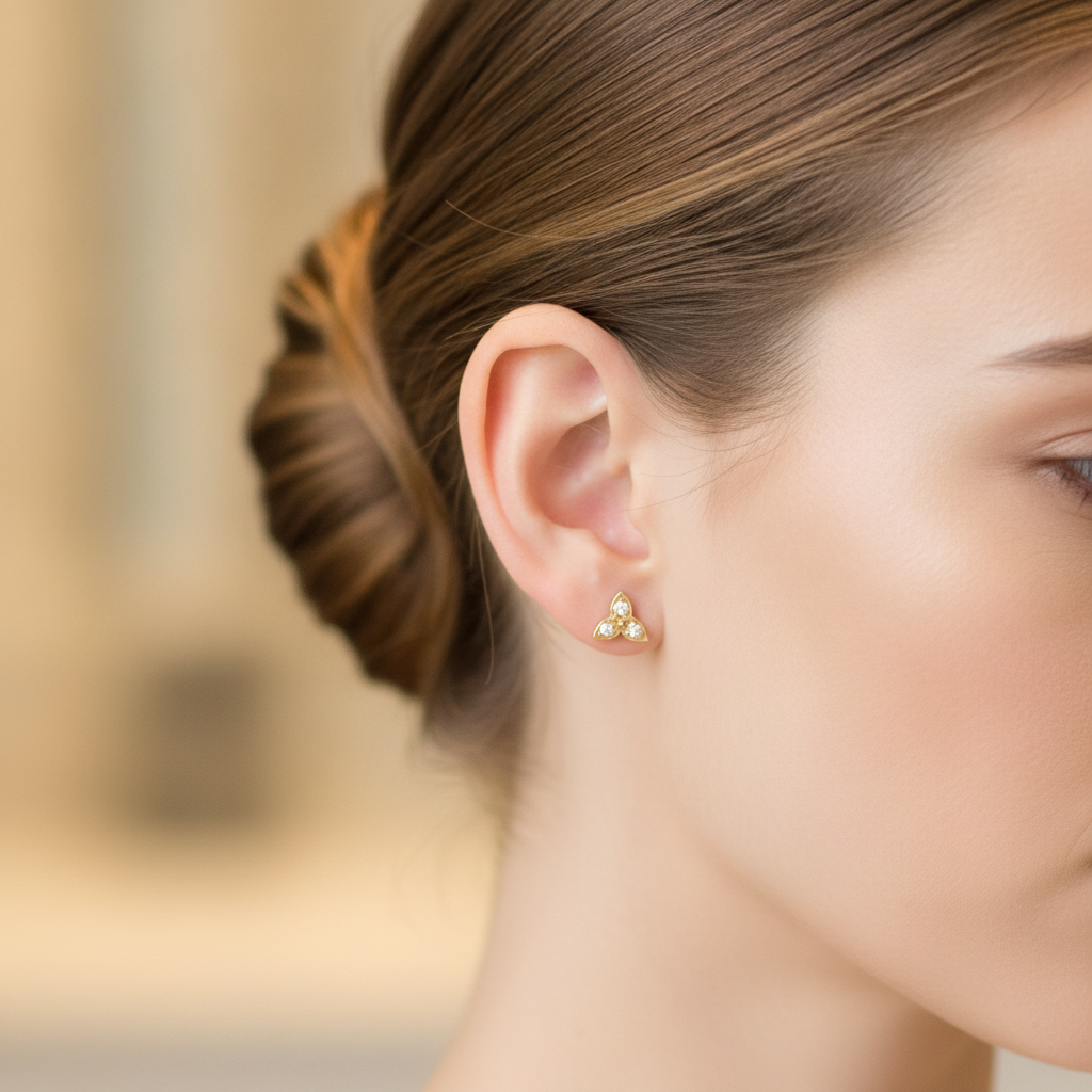 GDT01.14k Solid Yellow Gold Diamond Flower Studs