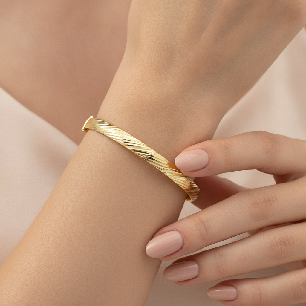 Bangle21. 14K Solid Gold Matte Textured Bangle