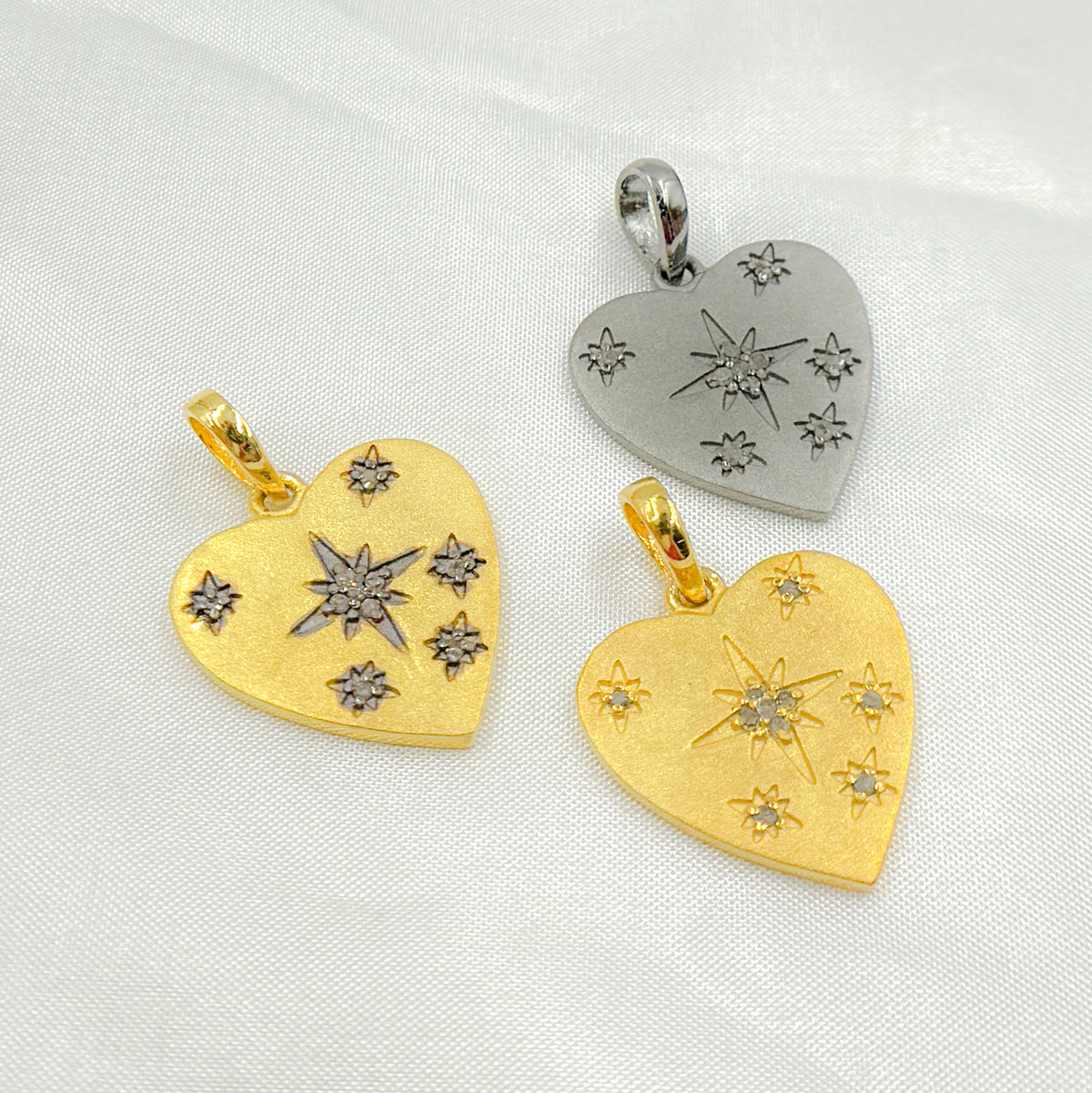 DP314. Diamond Sterling Silver Heart Pendant with Stars