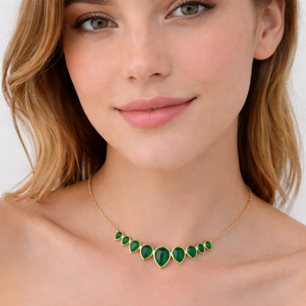 CN96120. 14K Solid Gold Diamond Drops Necklace