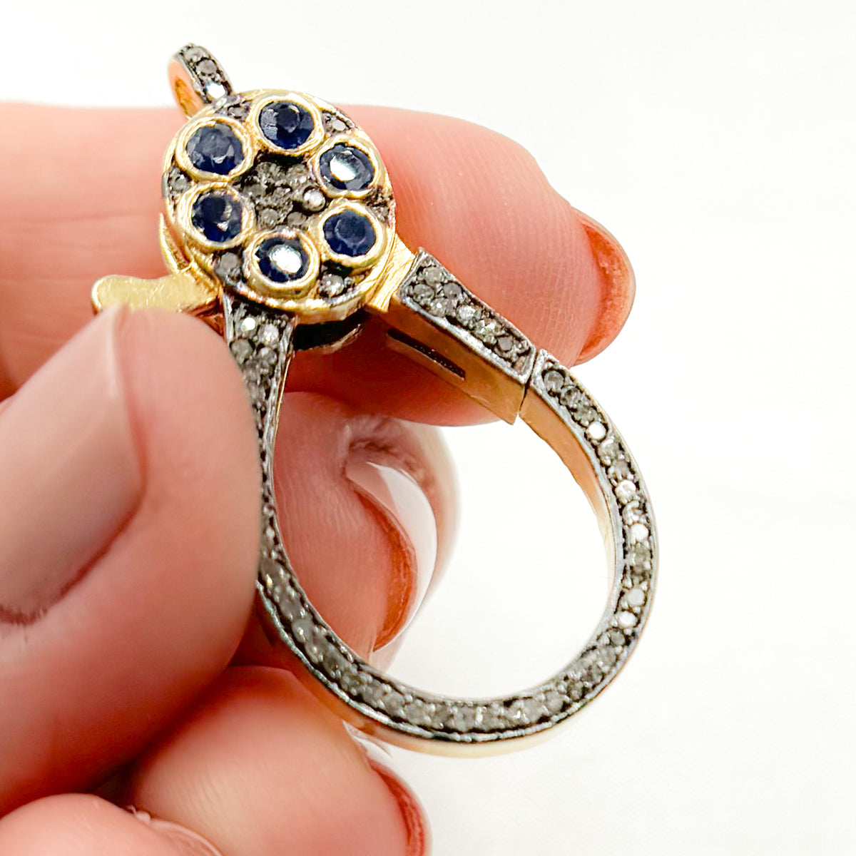 Diamond Sterling Silver Drop Shape Trigger Clasp with Gemstone
