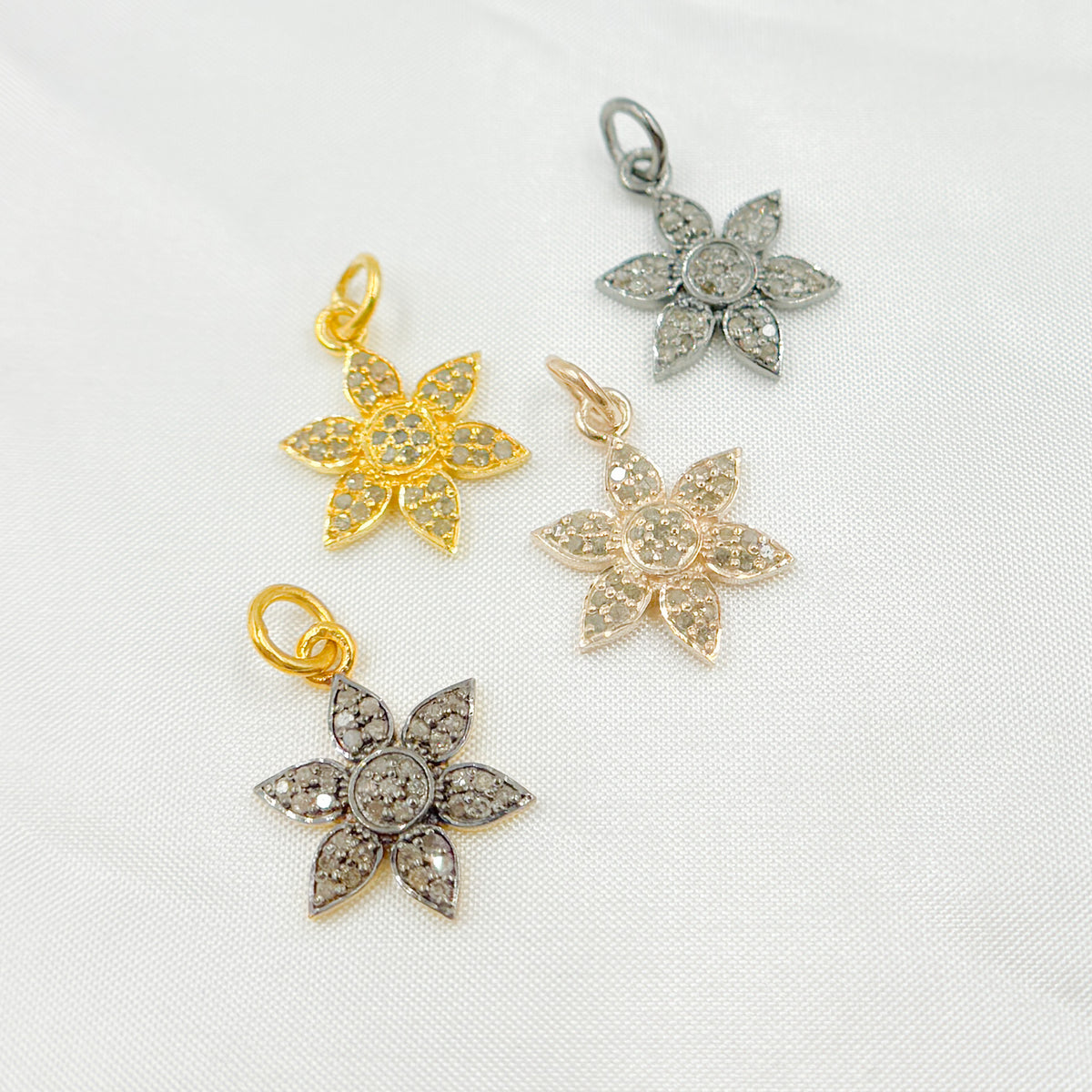 DP191. Diamond Sterling Silver Flower Charm