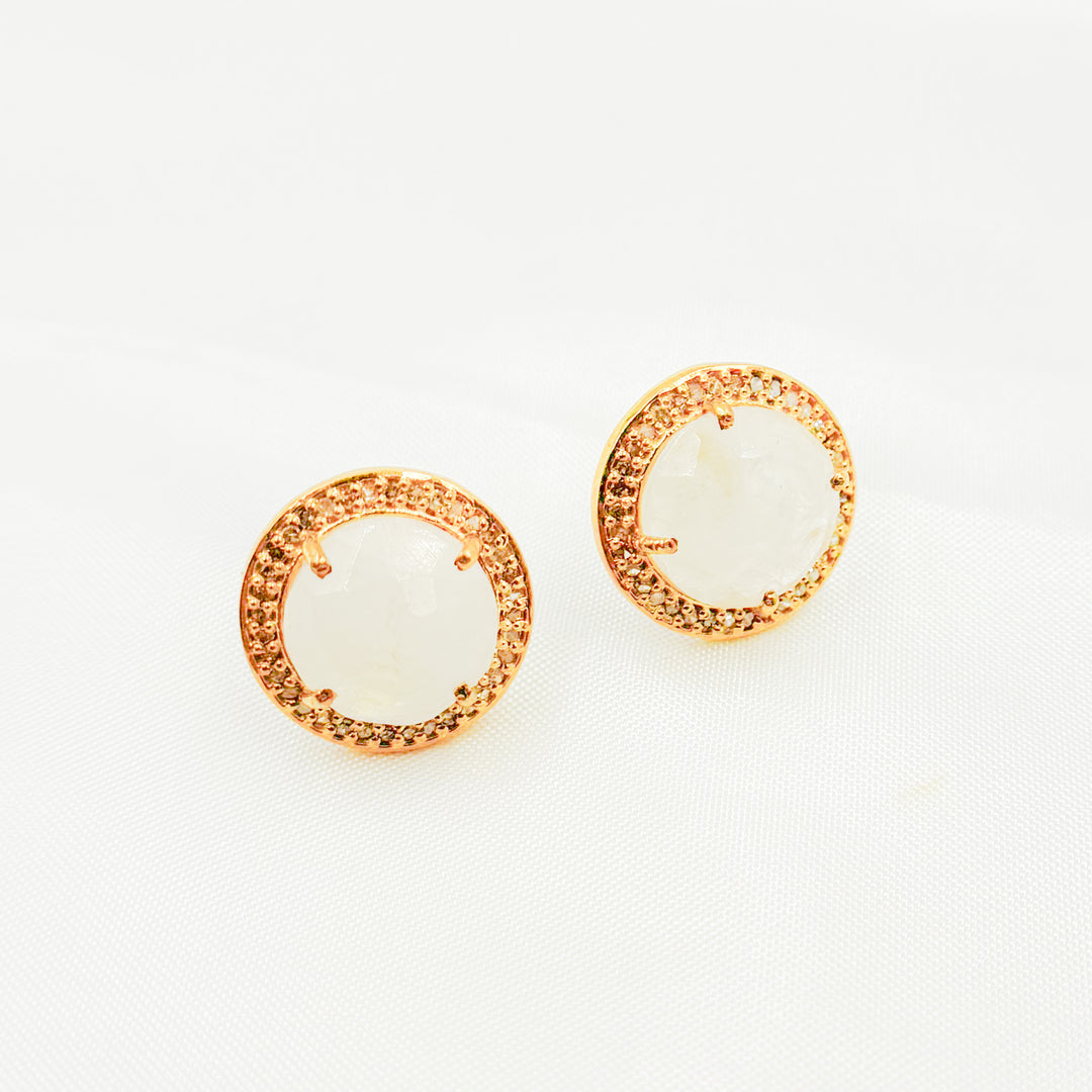 DE040. Diamond Sterling Silver Gemstone Round Studs