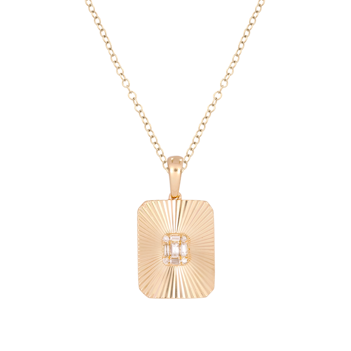 14K Gold Diamond Rectangle Necklace
