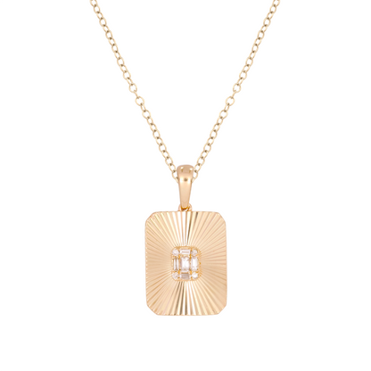 14K Gold Diamond Rectangle Necklace