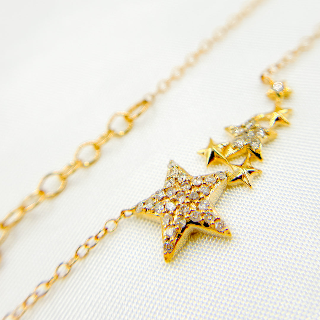 14K Solid Gold Stars Diamond Necklace. NFD70372