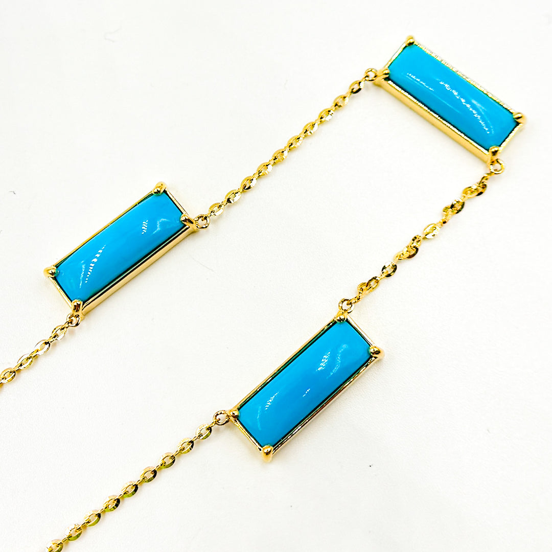NFZ72631TQ. 14K Solid Gold Turquoise Bars Necklace