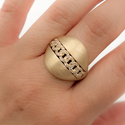 14K Solid Matte Gold Diamond Cuban Band Ring