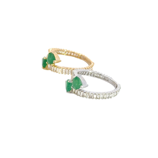 14K Solid Gold Diamond & Emerald Double Line Heart Ring.