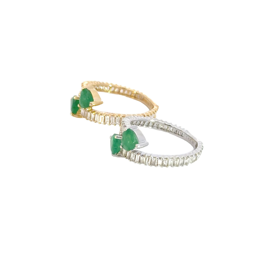 14K Solid Gold Diamond & Emerald Double Line Heart Ring. CR96144EM5