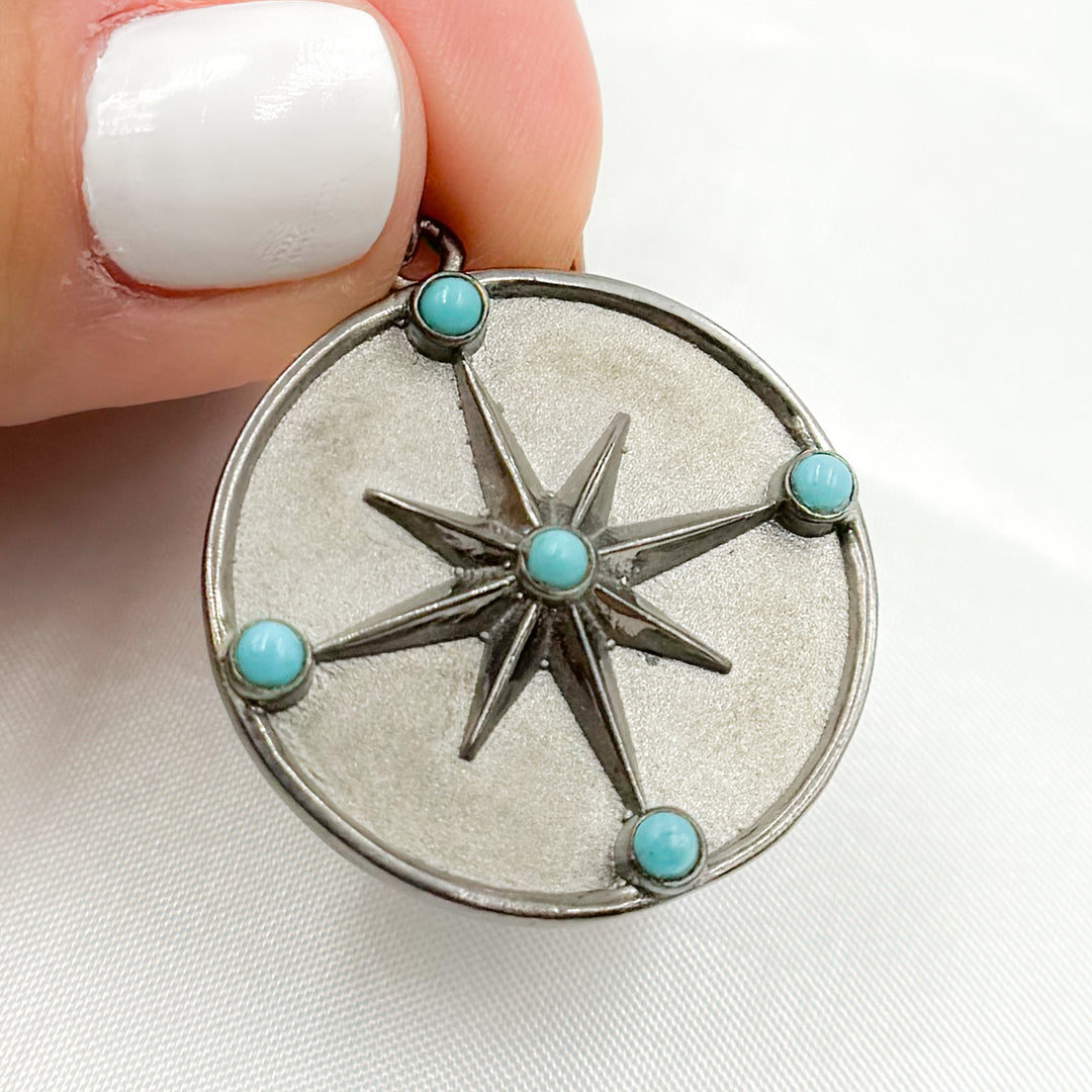 DP721. Diamond Sterling Silver Round Star Pendant with Gemstone