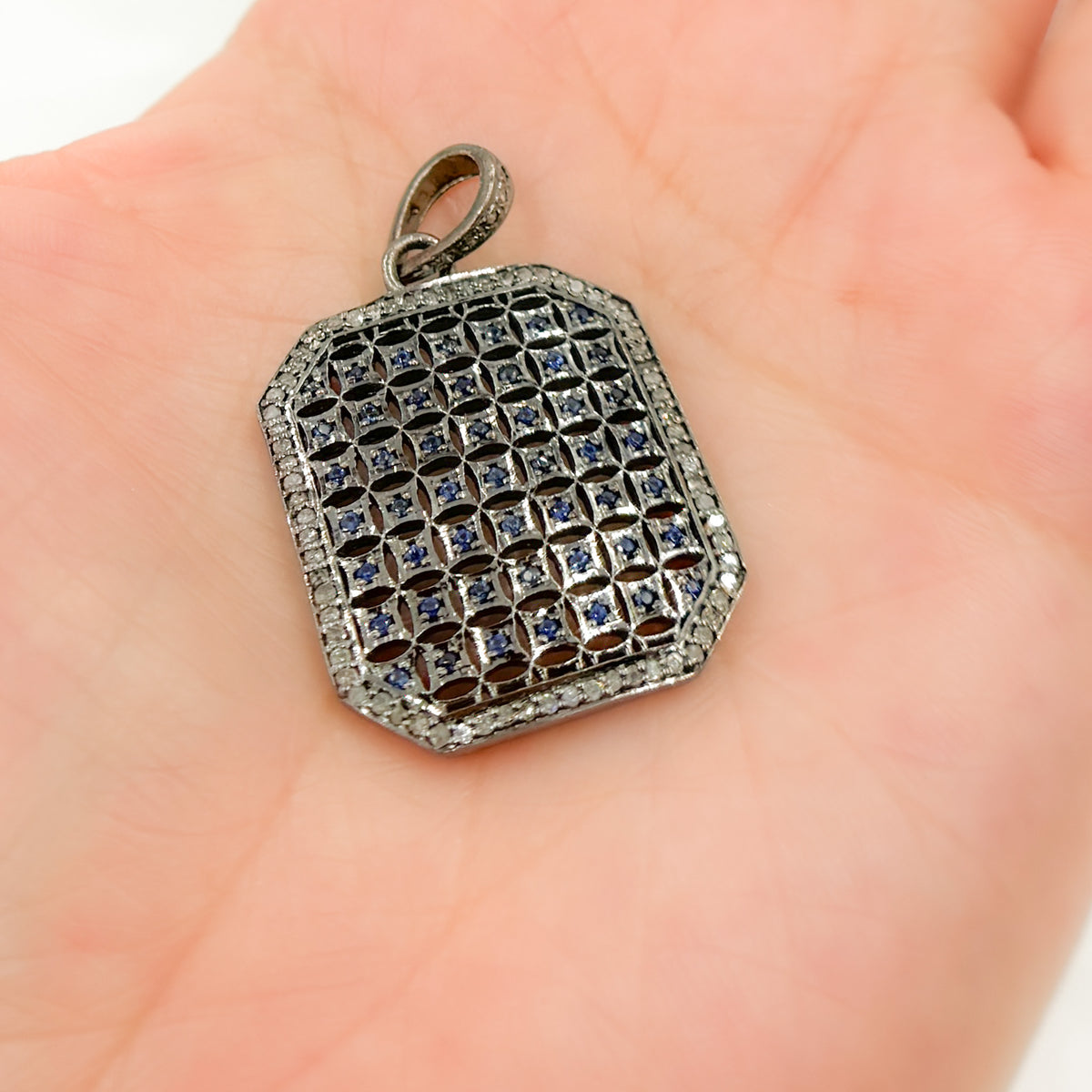 DP157. Diamond Sterling Silver Rectangle Pendant