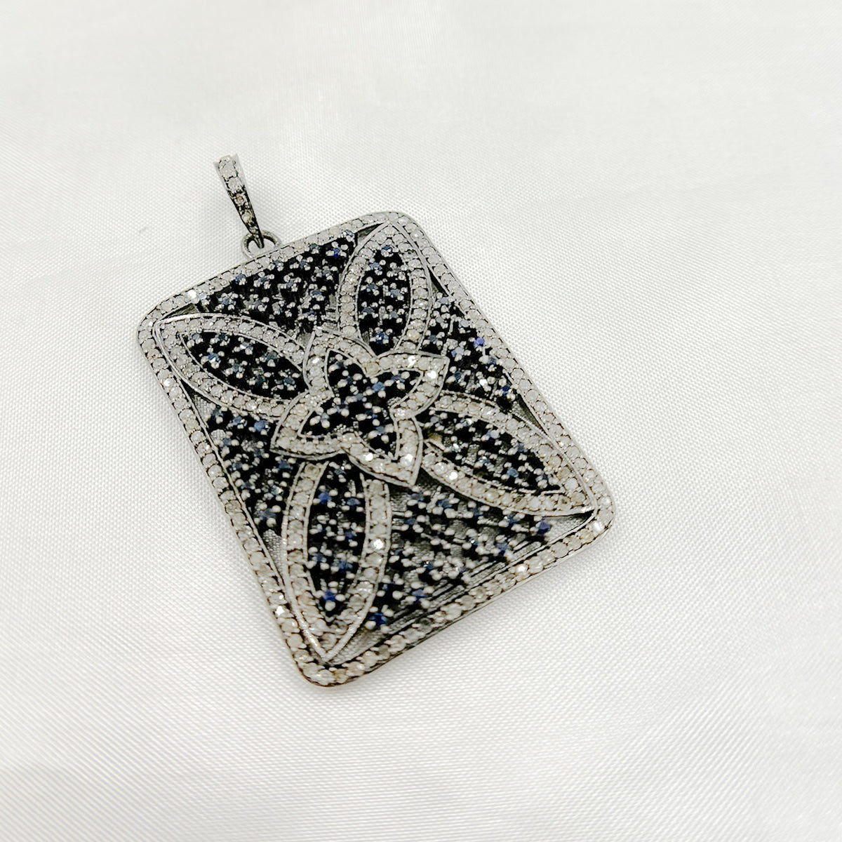 DP159. Diamond Sterling Silver Rectangle Pendant with Gemstone
