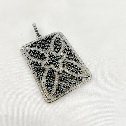 DP159. Diamond Sterling Silver Rectangle Pendant with Gemstone