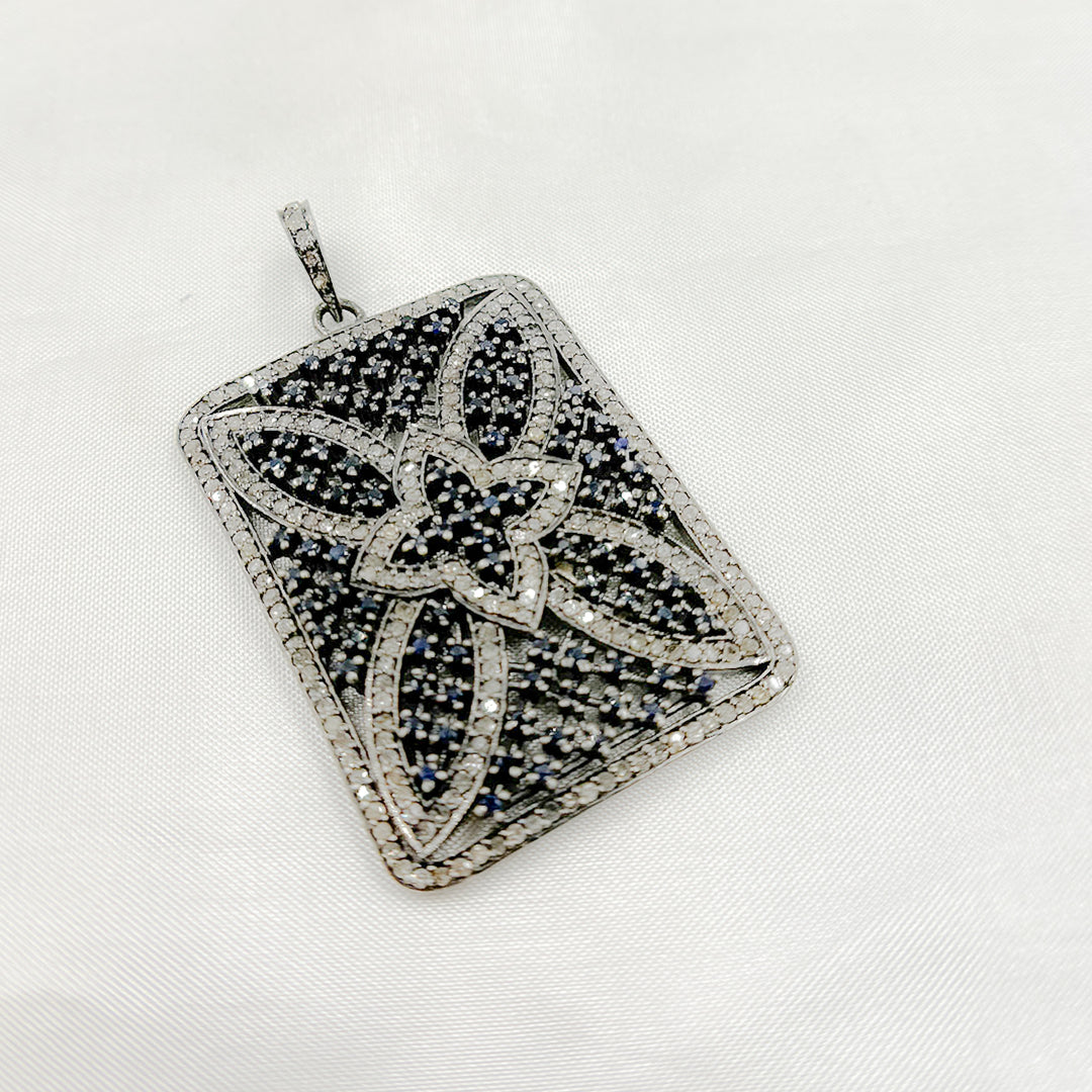 DP159. Diamond Sterling Silver Rectangle Pendant with Gemstone