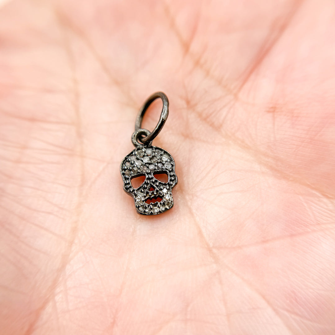 DC024. Diamond Sterling Silver Skull Charm