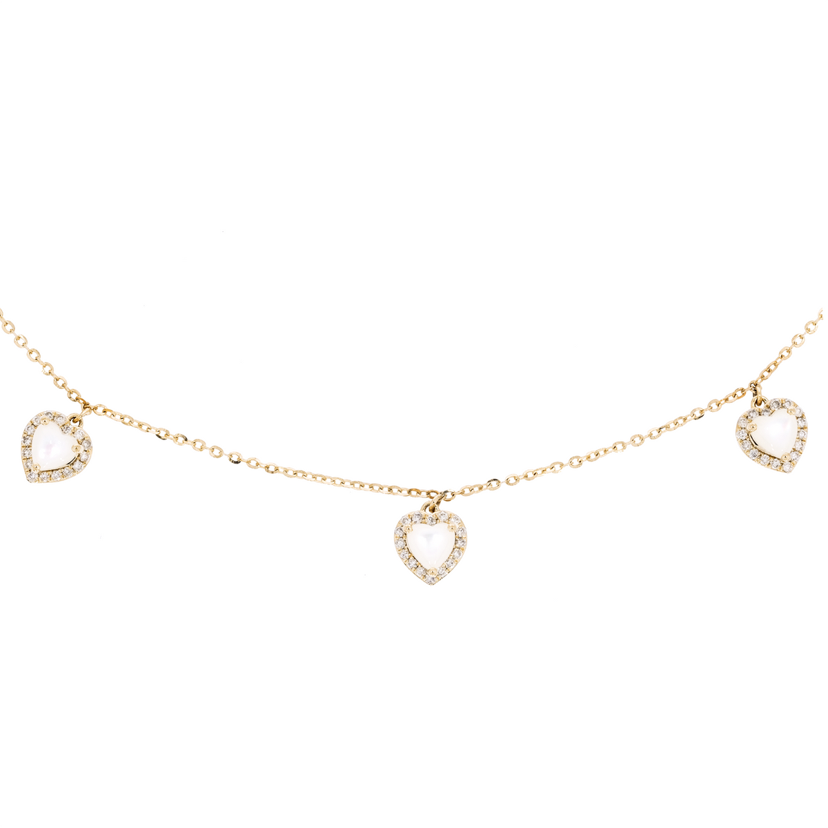 NFH71797PL. 14K Solid Gold Diamond and Gemstone Dangles Hearts Necklace