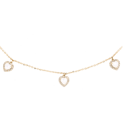 NFH71797PL. 14K Solid Gold Diamond and Gemstone Dangles Hearts Necklace