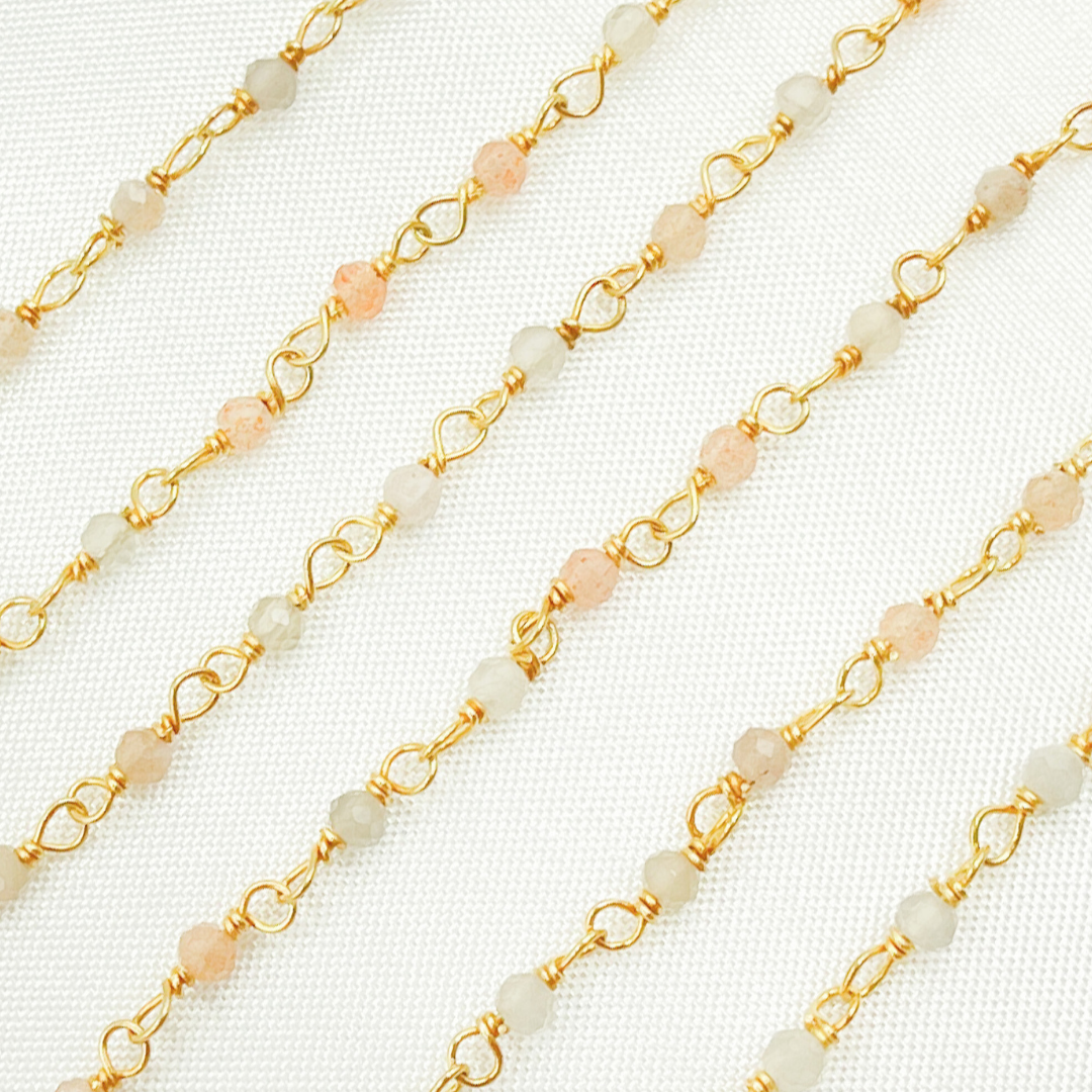 CMS58. Coated Peach Moonstone Wire Chain