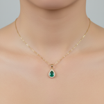 Load image into Gallery viewer, CMB00360EM. 14K Solid Gold Drop-Shaped Emerald and Diamond Charm
