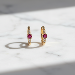 Load image into Gallery viewer, EHA57619RU. 14K Solid Gold Ruby &amp; Diamond &amp; Hoop Earrings