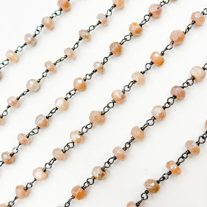 CMS35. Coated��Peach Moonstone Wire Chain