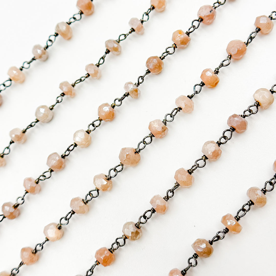 CMS35. Coated Peach Moonstone Wire Chain
