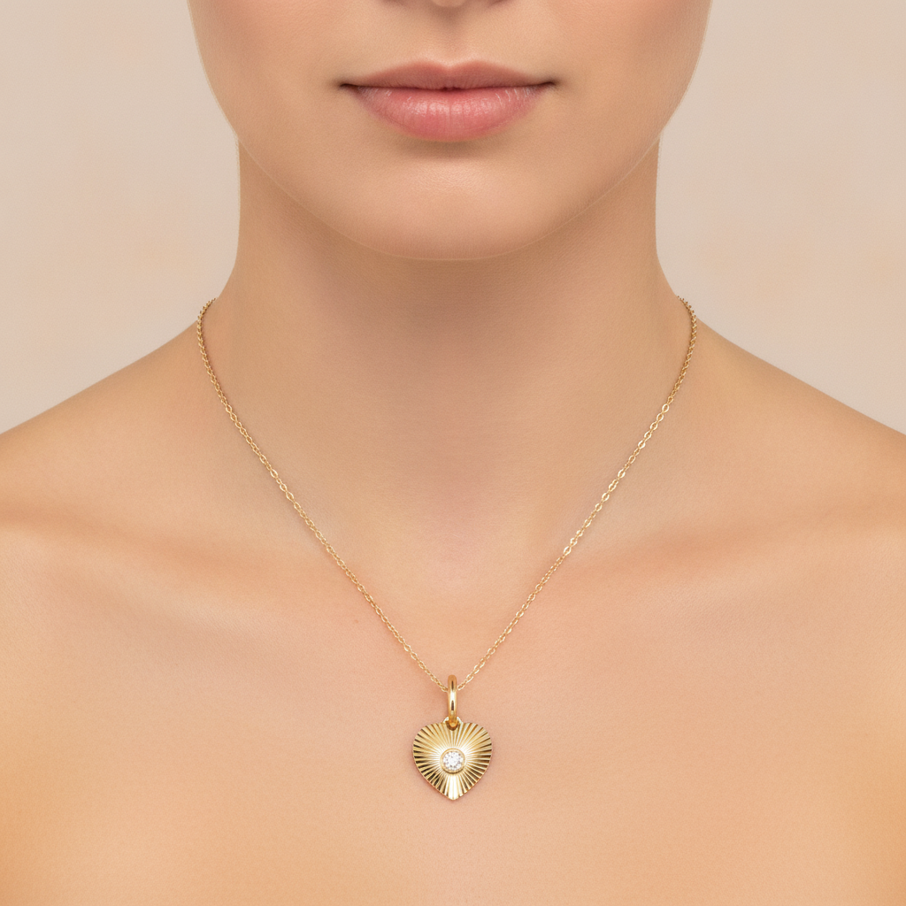 PFA33294. 14K Solid Gold Heart Shape Diamond Necklace
