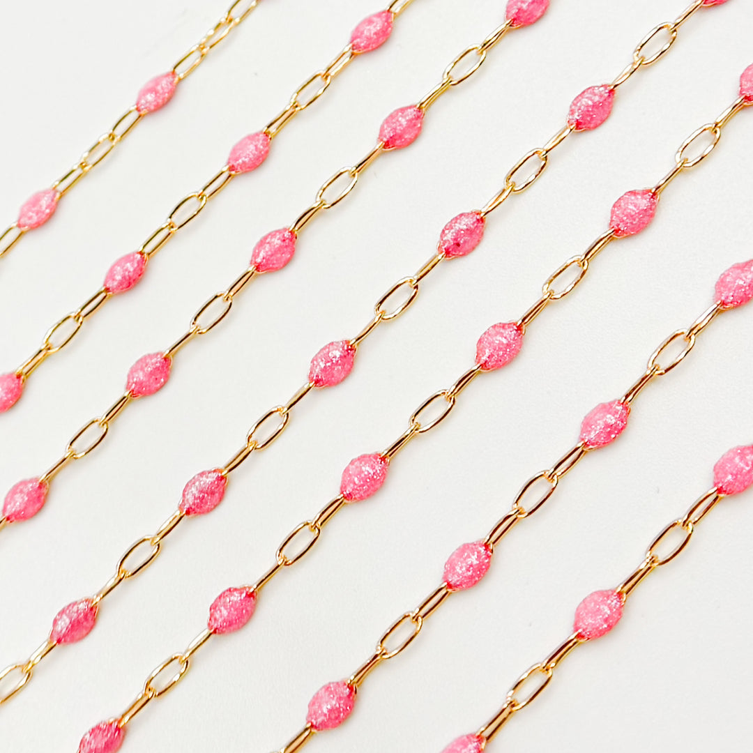 Shop Now Gold Filled Pink Color Opal Enamel Cable Chains