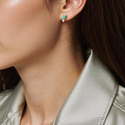 14K Solid Gold Diamond and Gemstone Stud Earrings