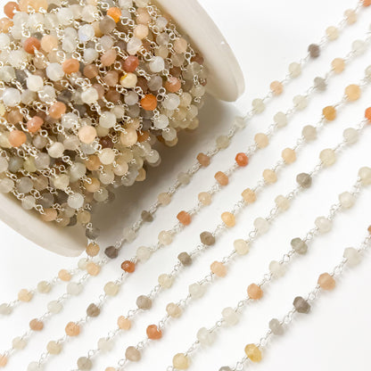 Multi Moonstone Sterling Silver Wire Chain