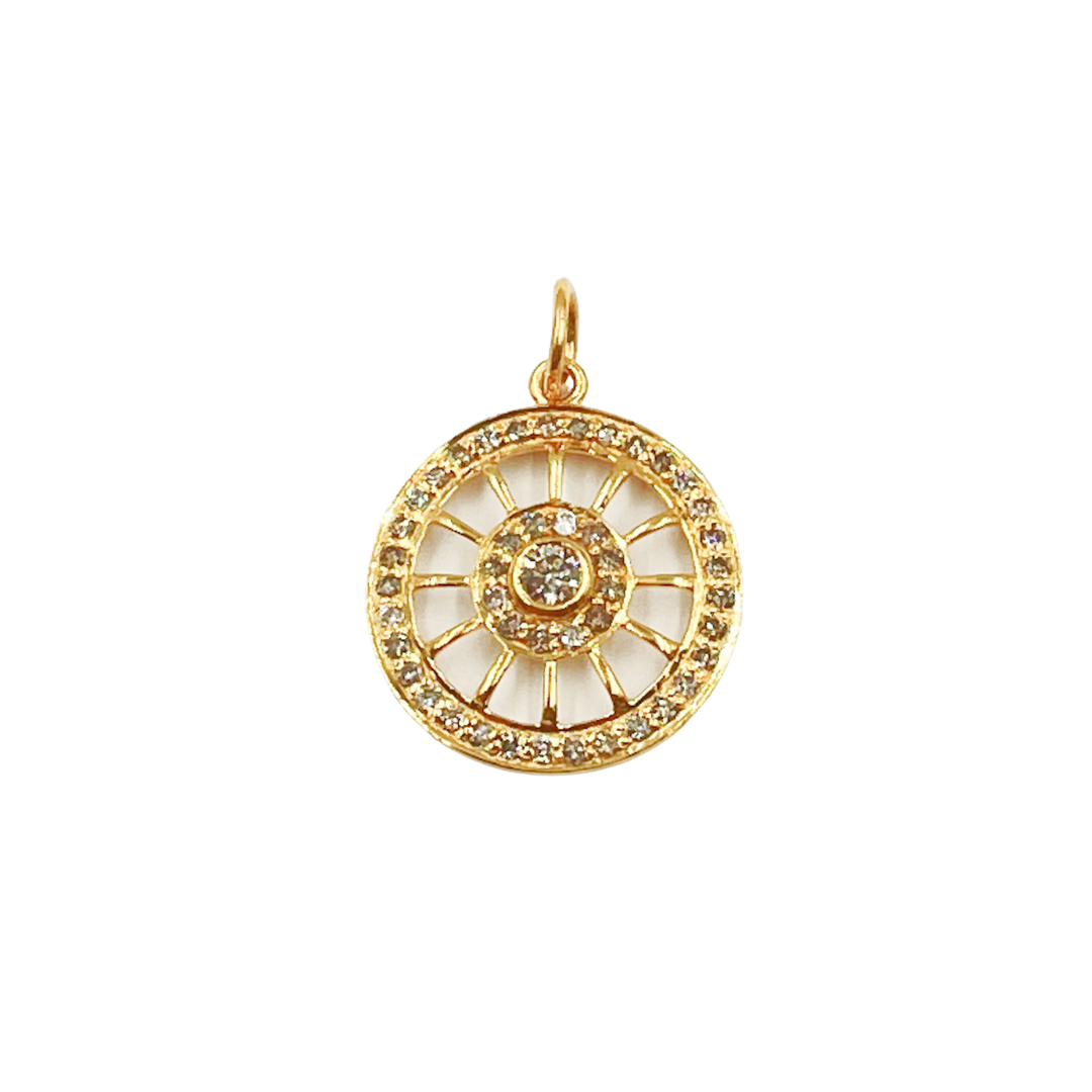 14K Solid Gold with Diamonds Circle Charm. GDP277