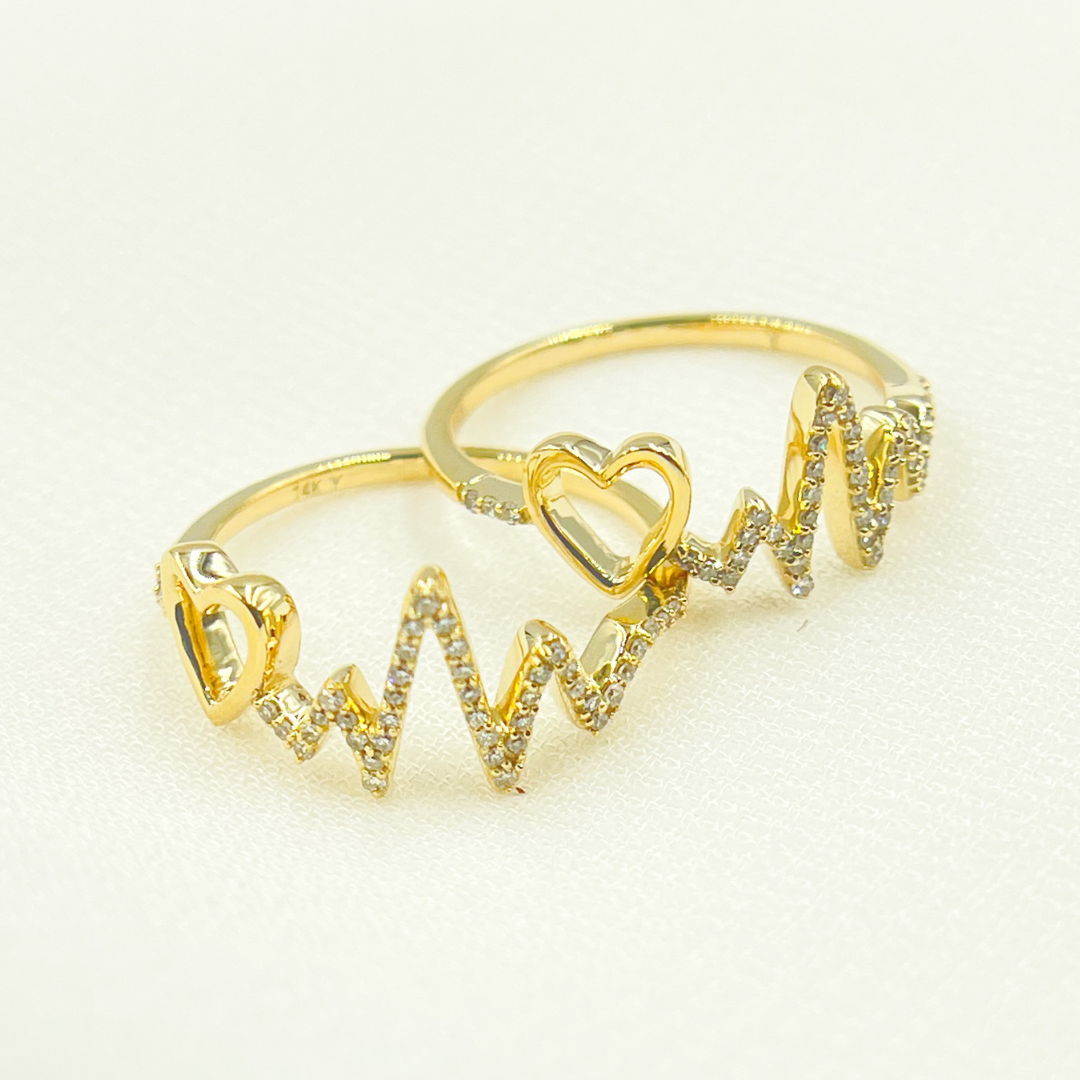 14K Solid Gold Heart Beat Diamond Ring. RFB17312