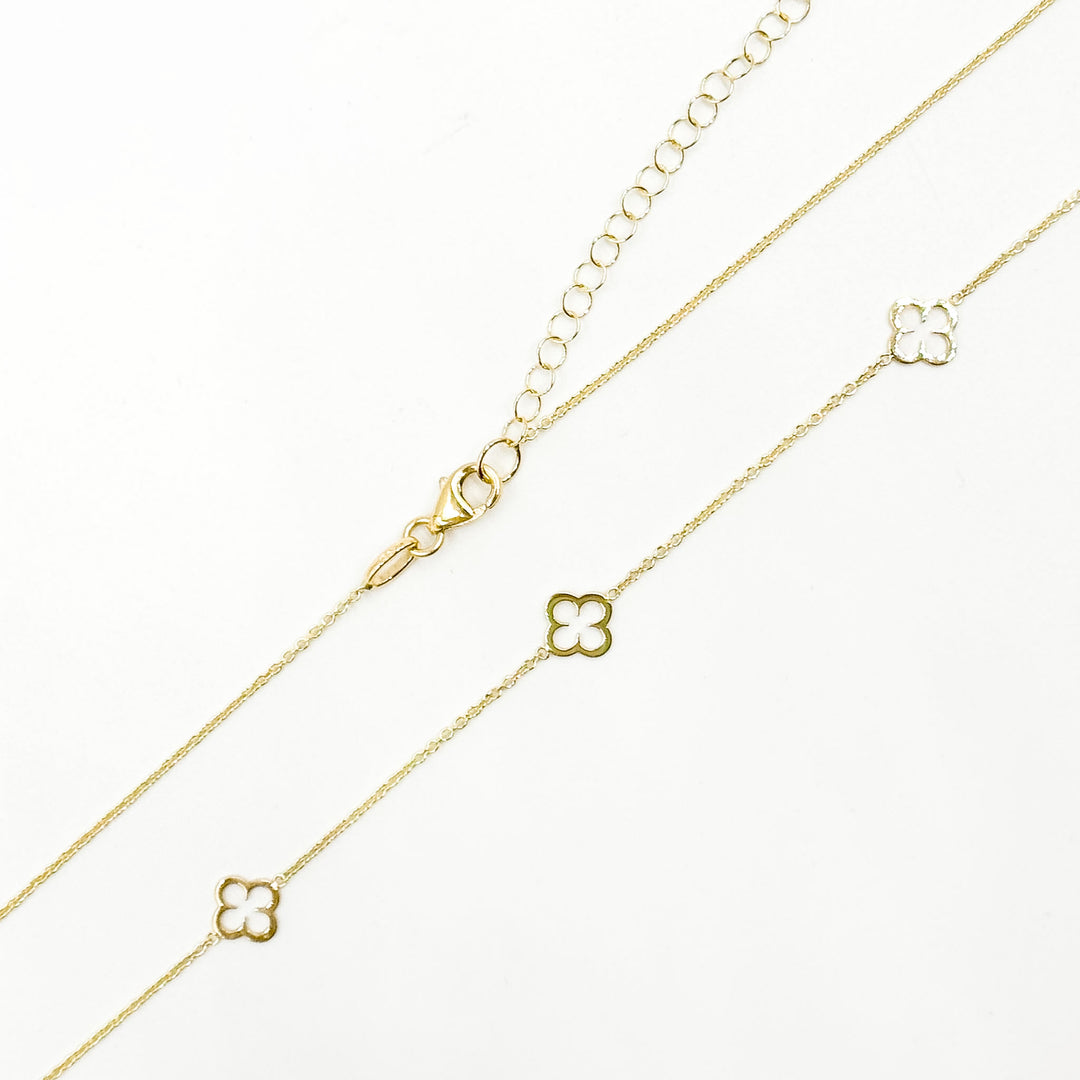 NKSET742. 14k Solid Yellow Gold Clover Link Necklace