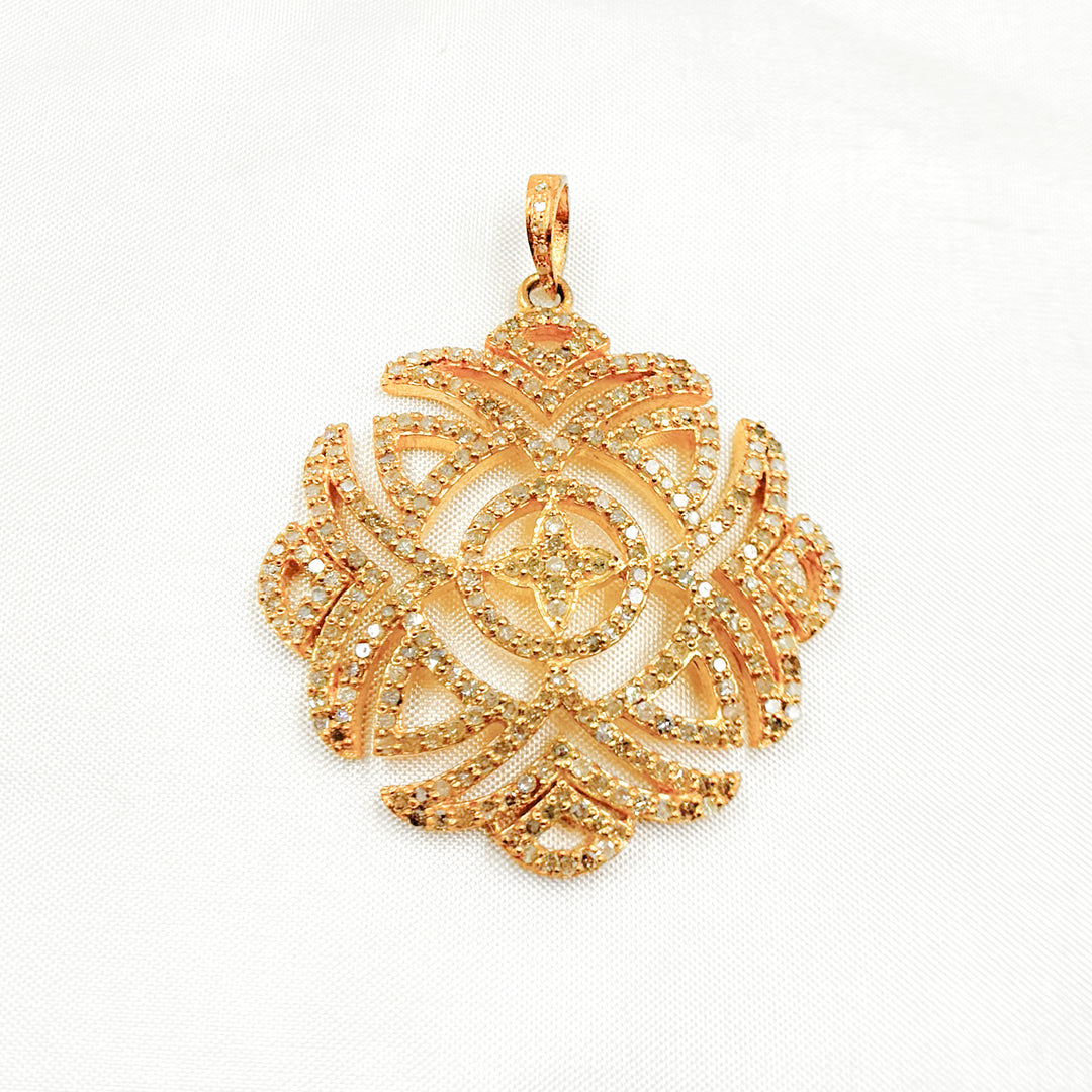 DP472. Diamond Silver Antique Finish Flower Pendant