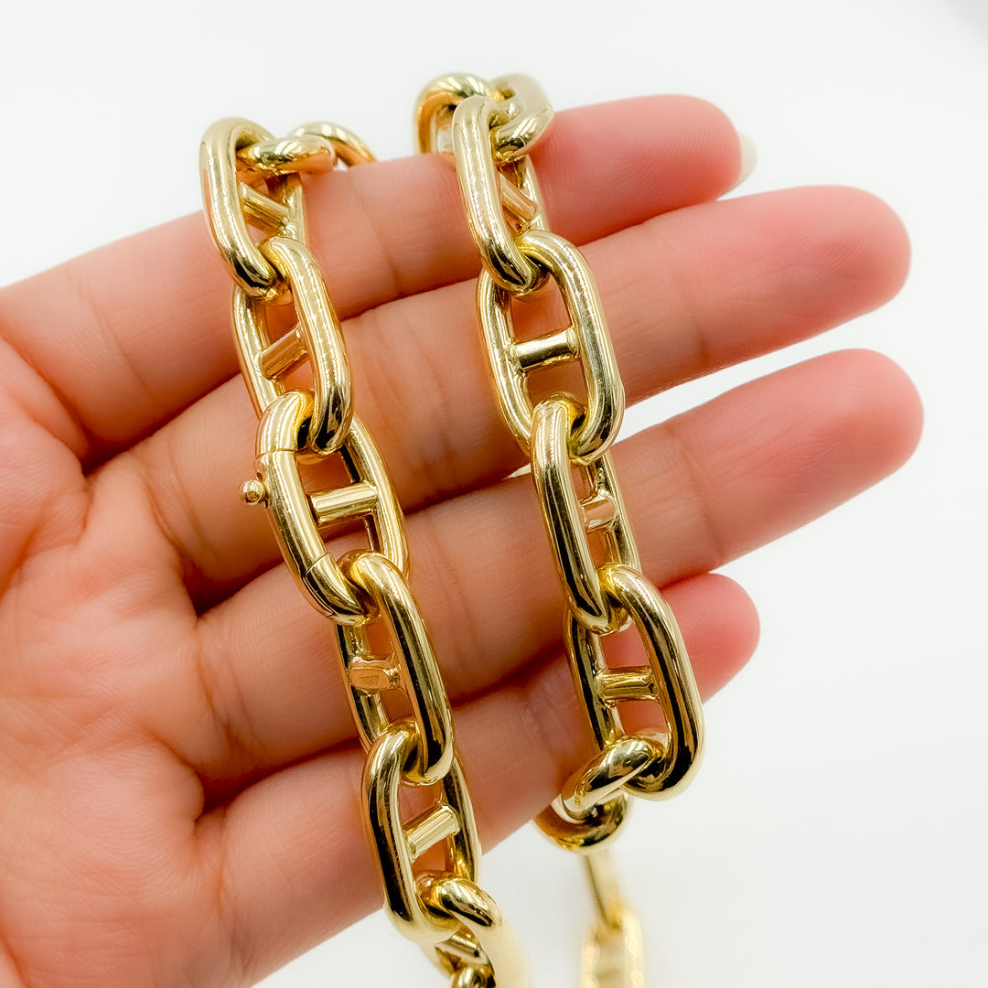 TRE006. 14K Yellow Gold Hollow Marina Chain – Bold, Thick Links