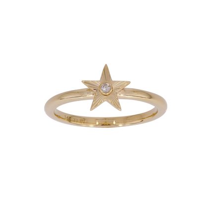 14K Solid Gold Star Diamond Ring